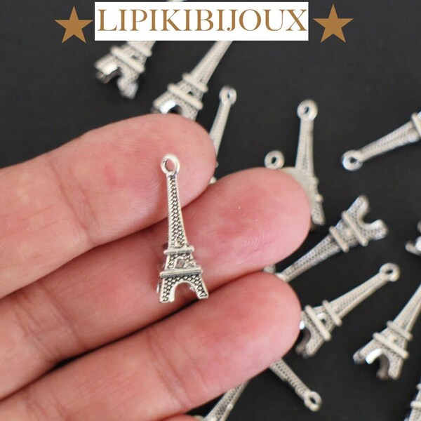 10 breloques Tour Eiffel en 3D en métal argenté 24 x 8 mm parfaites pour vos créations bijoux thème visite voyage