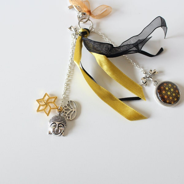 Handmade black and gold flower of life key ring