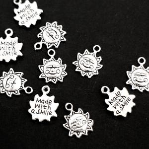 10 happy smiling sun charms in silver-plated brass 16 x 12 mm for your poetic and cheerful jewelry creations image 2