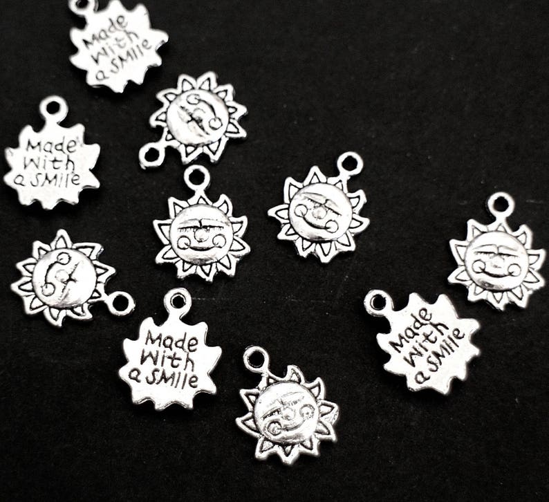 10 happy smiling sun charms in silver-plated brass 16 x 12 mm for your poetic and cheerful jewelry creations image 2