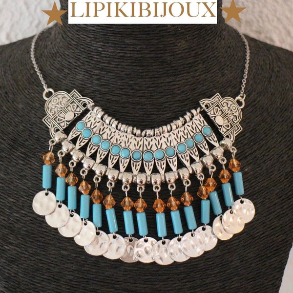 Collier bleu turquoise et argent Fait-main