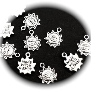 10 happy smiling sun charms in silver-plated brass 16 x 12 mm for your poetic and cheerful jewelry creations image 4