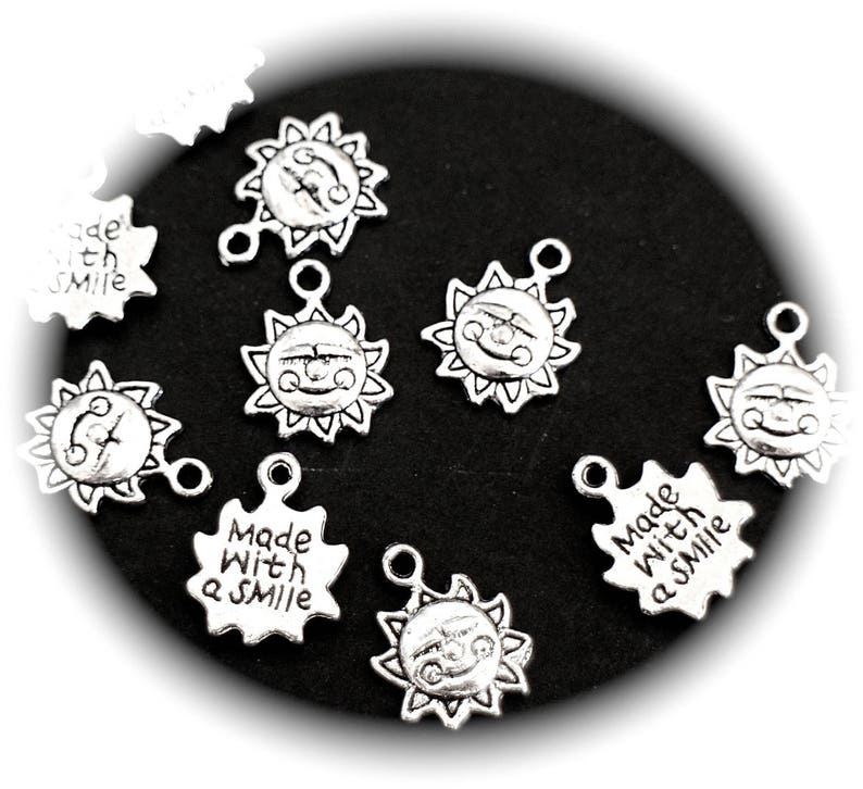 10 happy smiling sun charms in silver-plated brass 16 x 12 mm for your poetic and cheerful jewelry creations image 4