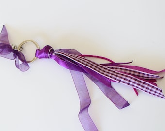 Purple key ring bag charm in various ribbons Handmade