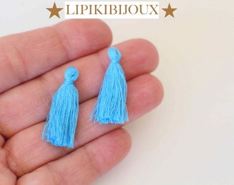 10 pompons à franges bleu en 100% coton pour vos créations bijoux