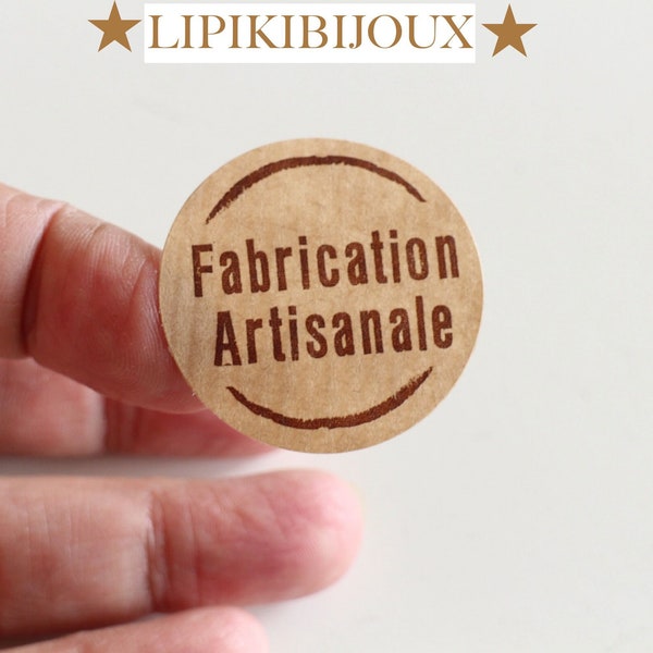 20 étiquettes autocollantes rondes écriture "FABRICATION ARTISANALE" ces stickers valoriseront vos créations dans un emballage cadeau