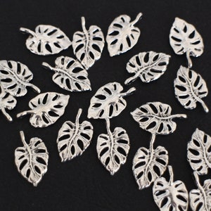 10 breloques feuilles Monstera en laiton argenté 20 x 12 mm pour vos créations bijoux style nature image 2