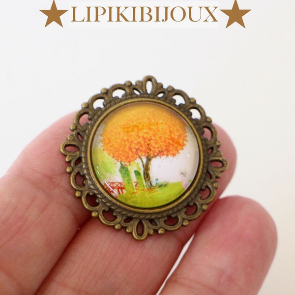 Broche arbre de vie orange Fait-main