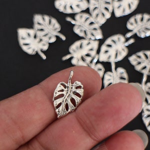 10 breloques feuilles Monstera en laiton argenté 20 x 12 mm pour vos créations bijoux style nature image 1
