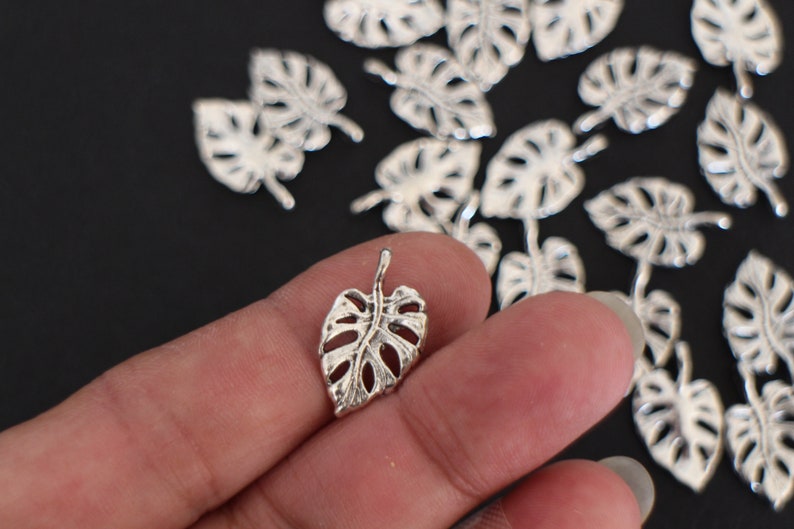 10 breloques feuilles Monstera en laiton argenté 20 x 12 mm pour vos créations bijoux style nature image 1