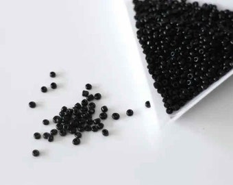 Perles de rocaille noire rondes en verre 2 mm