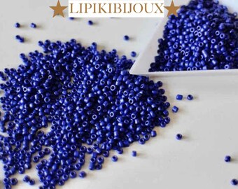 Perles de rocaille bleu foncé rondes en verre 2 mm