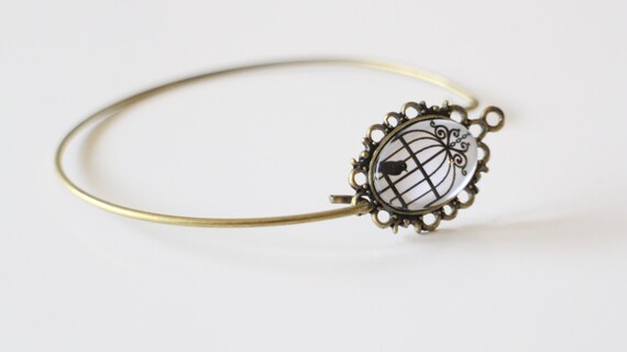 Bracelet Semi-rigide Cabochon Oiseau Argenté - Idée Cadeau Femme