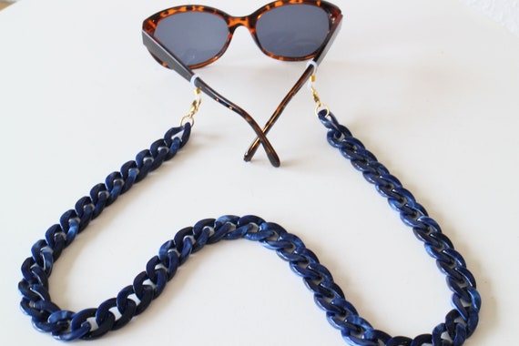 Large Link Eyeglass Chain in Midnight Blue and Gold  display picture 3