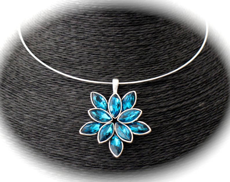 DIY KIT flower print rhinestone blue Peacock glass pendant necklace