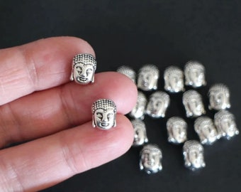 10 perles visages de bouddhas en 3d en laiton argenté 11 x 9 mm pour vos créations bijoux zen nature