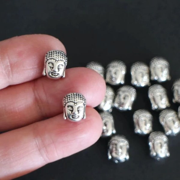 10 perles visages de bouddhas en 3d en laiton argenté 11 x 9 mm pour vos créations bijoux zen nature