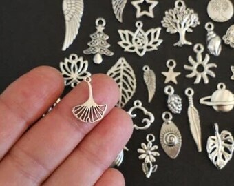 30 different silver-plated brass charms for your nature-themed jewelry creations