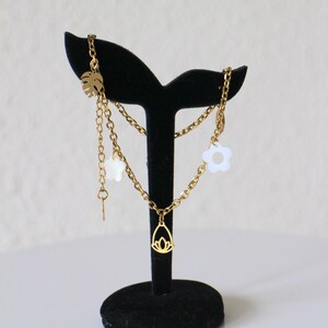 Gold and mother-of-pearl stainless steel charm anklet - Handmade