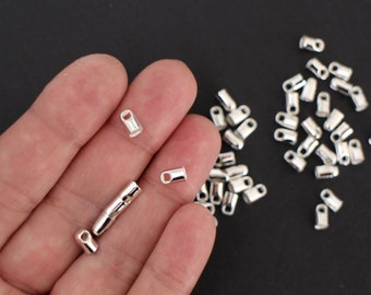 100 embouts cache-noeud en laiton argenté 7 x 4 mm apprêts facilement utilisables pour plumes cordelette pour vos créations bijoux