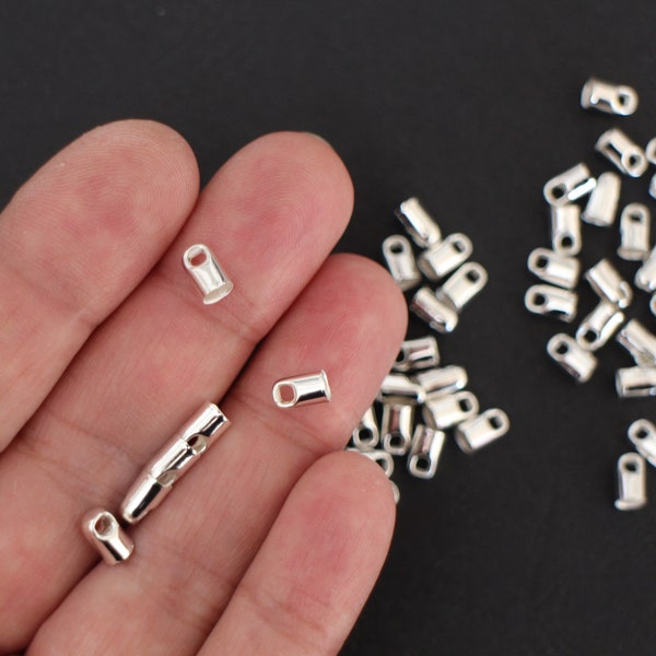 100 embouts cache-noeud en laiton argenté 7 x 4 mm apprêts facilement utilisables pour plumes cordelette pour vos créations bijoux