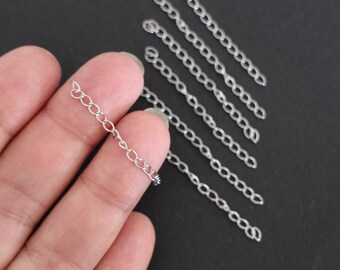 6 silver stainless steel adjustment extension chains 50 mm x 4 mm for finishing your jewelry necklace bracelet creations