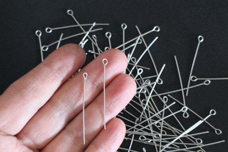 20 silver stainless steel eye rods, 40 mm image 1