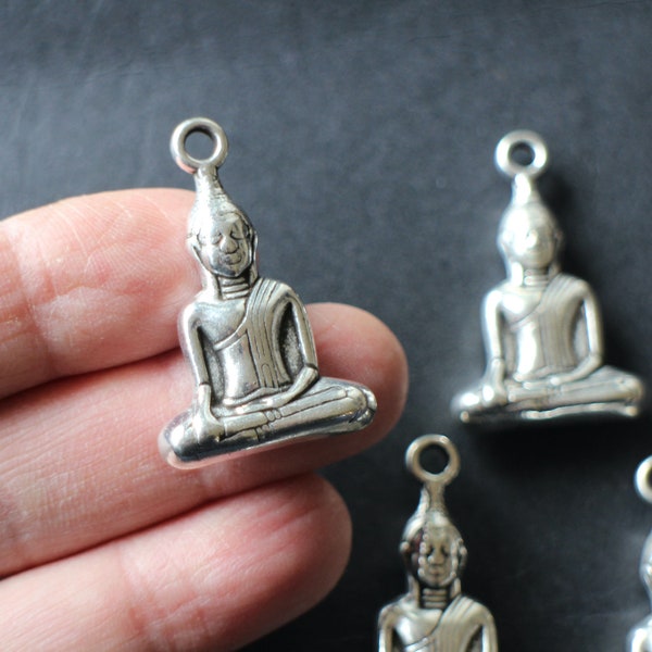 2 3D Buddha charms in silver-plated brass 36 x 23 mm for your yoga zen jewelry creations