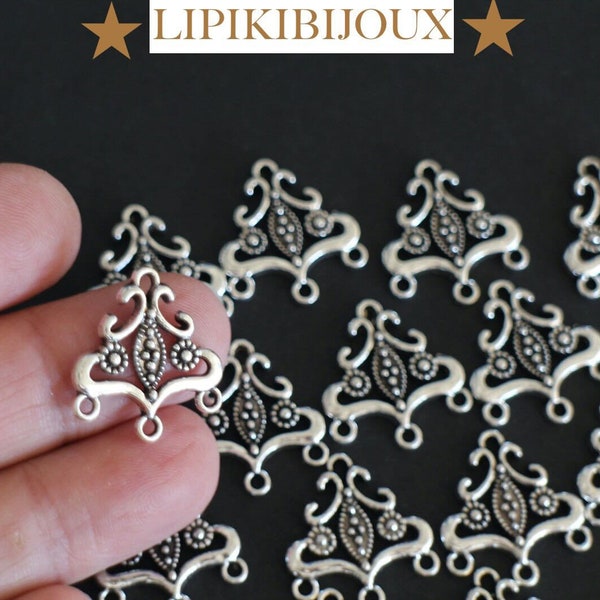 10 connecteurs forme chandeliers lustres 3 trous en métal argenté 21 x 20 mm pour vos créations bijoux baroques