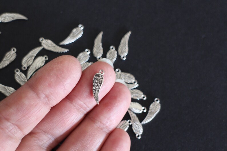 10 small wing charms identical on both sides in silver-plated brass 17 x 5 mm for your nature style jewelry creations image 1