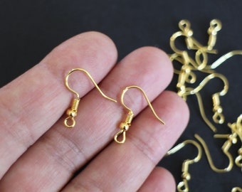 30 boucles d'oreilles crochets hameçons en laiton doré 21 x 18 mm avec petites perles supports à personnaliser
