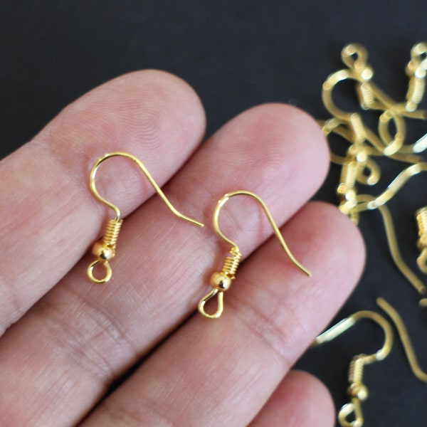 30 boucles d'oreilles crochets hameçons en laiton doré 21 x 18 mm avec petites perles supports à personnaliser