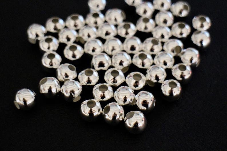 Perles intercalaires rondes lisse perles d'entretoises en laiton argenté dimensions au choix 2mm, 3mm, 4mm, 5mm, 6mm, 8mm, 10mm 4 mm / 50 perles