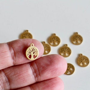 6 round tree of life charms finely crafted in gold stainless steel 12 x 10 mm