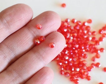 100 perles rondes en verre facetté rouge 4 x 3 mm pour vos créations bijoux raffinées