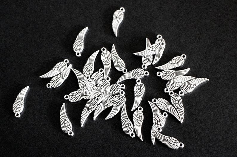 10 small wing charms identical on both sides in silver-plated brass 17 x 5 mm for your nature style jewelry creations image 3