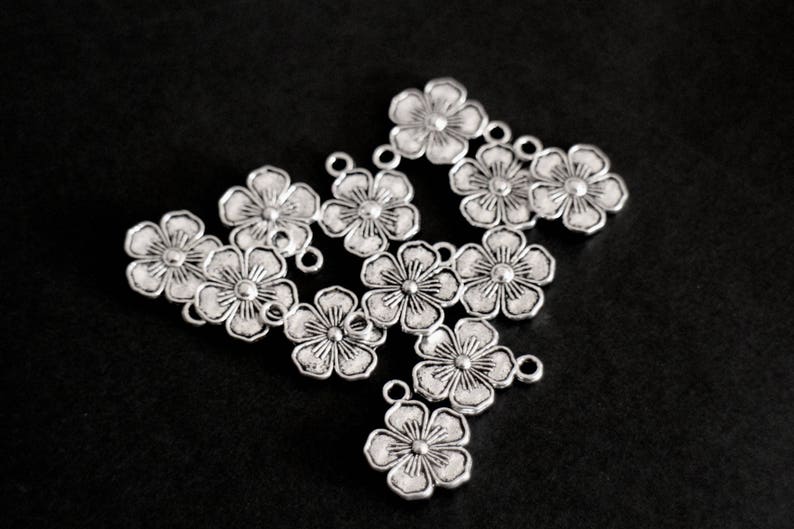 10 silver-plated brass flower charms 16 x 13 mm for your natural floral style jewelry creations image 5