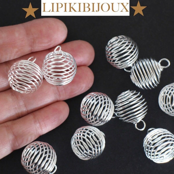 10 cages à perles spirales ressorts en métal argenté 25 x 20 mm pour valoriser vos gemmes par exemple dans vos créations bijoux