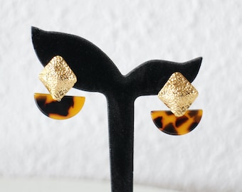 Handmade stainless steel, gold, and tortoiseshell earrings