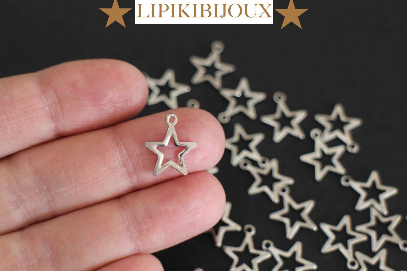 10 Hollowed Out Star Charms in Silver Stainless Steel 15 X 13 Mm