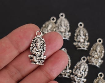10 Ganesh Buddha charms with elephant head in silver-plated brass 26 x 14 mm