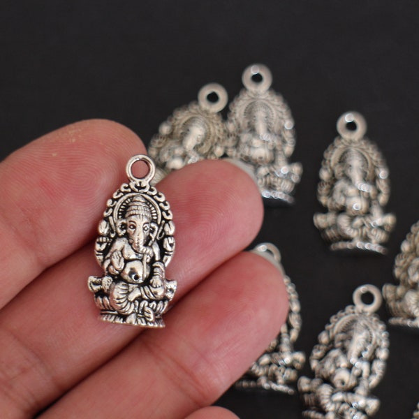 10 Ganesh Buddha charms with elephant head in silver-plated brass 26 x 14 mm