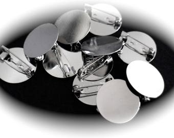 SMOOTH 1 brooch PIN or badge round silver plate finding. 20 mm in diameter