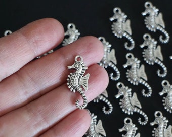 10 sea horse seahorse charms in silver-plated brass 29 x 13 mm