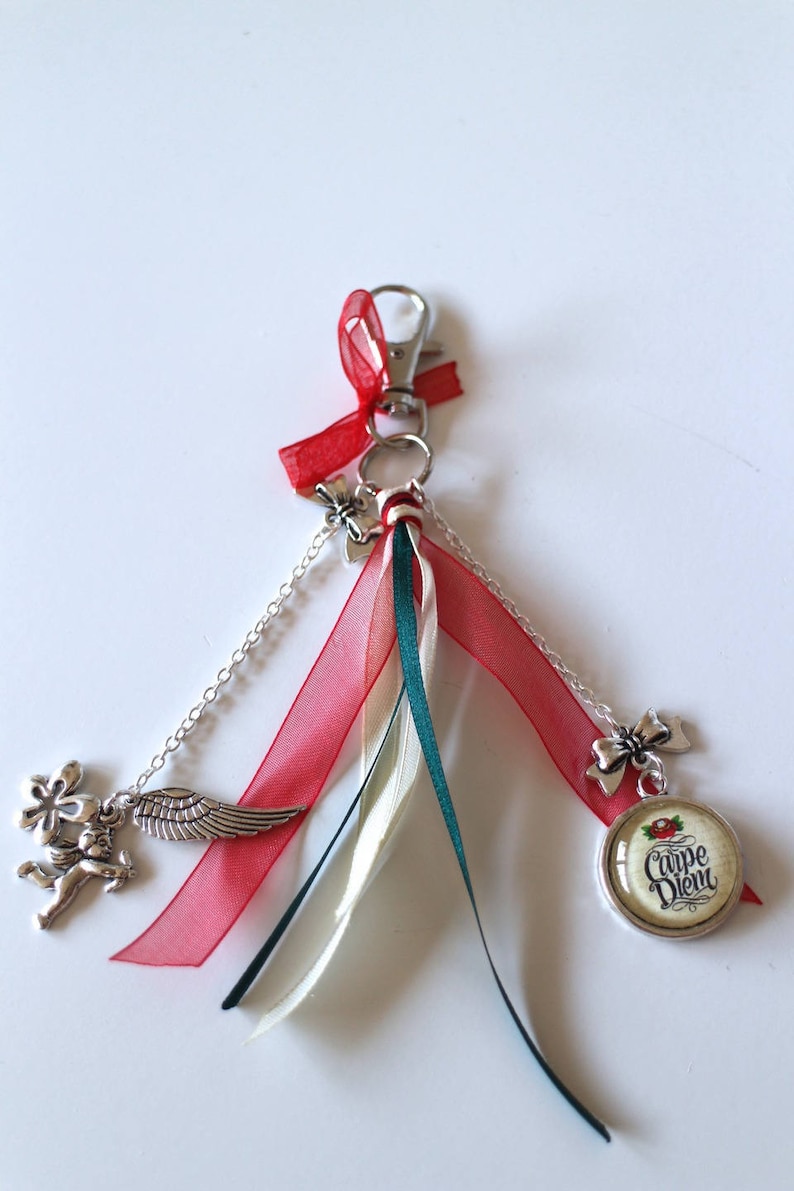 KIT DIY bag jewel cabochon glass Carpe Diem charms and ribbons and silver metal