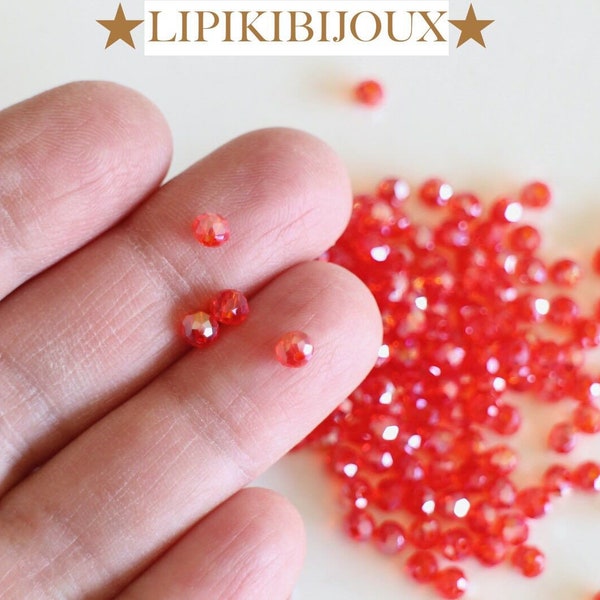 100 perles rondes en verre facetté rouge 4 x 3 mm pour vos créations bijoux raffinées