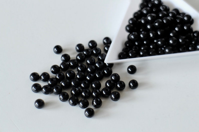 30 smooth round black acrylic beads 5 mm light for your jewelry creations image 2