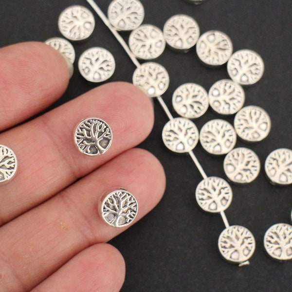 10 perles rondes arbres de vie en relief en laiton argenté 9 x 9 mm pour vos créations bijoux zen nature et poétiques