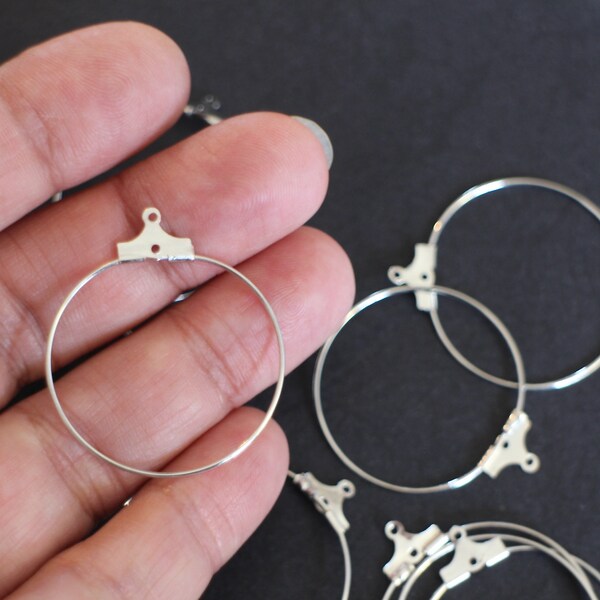 10 boucles d'oreilles anneaux ronds créoles en laiton argenté 30 mm à embellir selon votre imagination