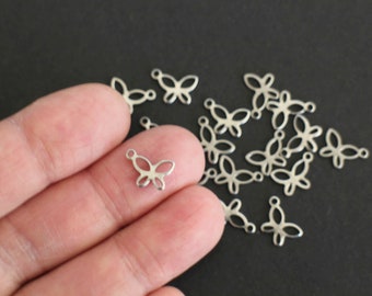10 finely crafted butterfly charms in silver stainless steel 11 x 8 mm for your nature jewelry creations